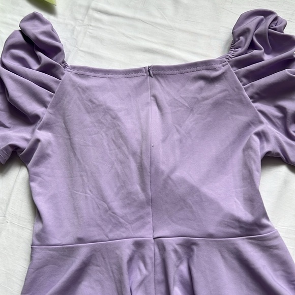 LYANER Wrap V Neck Zipper Back Puff Short Sleeve Flare Ruffle Peplum Top - Picture 11 of 11